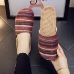 Women'S Japanese Style Breathable Slippers, Bohemian Striped Indoor Slides, Lightweight Non-Slip Soft Sole, Hand Wash Or Dry Clean, All-Season Fabric Upper And Liner, Eva Sole, Home Footwear - Image 5