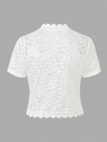 Summer Solid Color Lace Patchwork Casual Open Front Jacket For Holiday Party Clothes - Image 8