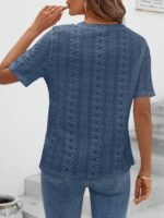 Eyelet Embroidered Crew Neck T-Shirt, Casual Short Sleeve Top For Spring & Summer, Women'S Clothing - Image 3