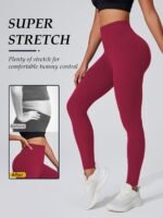 Women'S High Elasticity Activewear Full-Length Leggings, Solid Color, Soft Knitted Fabric, Women Fitness Apparel Suitable For Autumn - Image 5