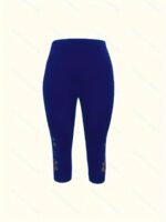 Plus Size Side Floral Print Capri Leggings, Casual High Waist Stretchy Leggings For Spring & Summer, Women'S Plus Size Clothing - Image 6