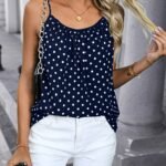 Women'S Elegant Polka Dot Sleeveless Tank Top - Backless, Stretchy & Comfortable Summer Casual Wear With Stylish White Straps And Round Neckline, Summer Tank Tops