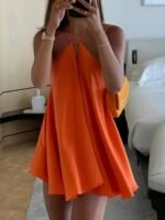 Women'S Sexy Backless V-Neck A-Line Dress - Sleeveless, Tie-Back Waist, Flowy Orange Mini Dress For Summer, Beach & Casual Outings - Image 5