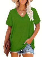 Plus Size, Plus Size Women'S V-Neck Short Sleeve T-Shirt - Elegant Casual Chic White Top, Soft Breathable Fabric, Machine Washable, All-Season Versatile Wardrobe Staple, Everyday Comfort, Vneck Tee, Relaxed Fit Shirt - Image 6