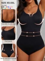 Women'S High-Waisted Tummy Control Bodysuit - Adjustable Shoulder Straps, Chest Support & Butt Lifting Thigh-High Shapewear - Lightweight Sculpting One-Piece In 7 Colors (Elegant Special Collection), Tummy Control Shapewear, Body Shaping Wear, Ribbed Texture, Flexible Material, Waist Trainer, Special Occasion Wear - Image 3