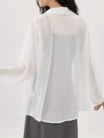 Chiffon Button Front Semi-Sheer Blouse, Sexy Short Sleeve Top For Spring & Summer, Women'S Clothing - Image 3