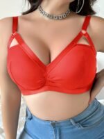 Women'S Plus Size Sexy Cut-Out V-Neck Bra - Soft Pink No Underwire Wire-Free Comfort, Breathable Polyester/Elastane Blend, Hand Wash Only Elegant Special Collection - Image 4