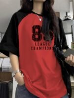 Women'S Casual Y2K-Inspired "8.5 League Champions" Graphic Tee - Black & Olive, Short Sleeve, Crew Neck, Casual Attire|Vintage Print Top|Short Sleeve Shirt - Image 2