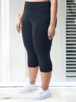 Plus Size High-Waisted 7/8 Leggings - 4-Way Stretch Tummy Control Yoga Pants With Pockets, Solid Color Summer Workout & Casual Wear, Machine Washable, Workout Leggings, Stylish Comfort Wear, Snug Fit Attire - Image 5