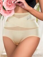 1Pc Women'S High-Waist Shapewear Briefs - Breathable Mesh Cross-Back Ice Sliky Fiber Fabric, Seamless Butt Lifting & Tummy Control, Solid Pink Elegant Design For Everyday & Special Occasions, Special Occasion Underwear, Sleek Underwear Style, Comfortable Fit - Image 7