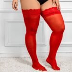 Women'S Plus Sexy Thigh High Stockings, Plus Size Hot Lace Trim Semi-Sheer Over The Knee Socks - Image 2