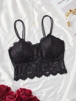Removable Pads,Wire-Free Sexy Lace Bralette With Removable Pads - Black Floral Lace, Backless Design For Women, Everyday Comfort, Everyday Bra | Floral Pattern Bralette | Feminine Design - Image 7