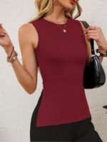 Solid Backless Asymmetric Hem Tank Top, Elegant Sleeveless Crew Neck Slim Top, Women'S Clothing - Image 6