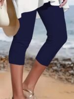 Plus Size Women'S High-Waisted Yoga Leggings - Quick-Dry Stretchy 7/8 Capri Pants For Summer, Tight-Fit Workout & Casual Wear, Solid Color, Machine Washable, Yoga Pants, Semitransparent Fabric, Highelastic Material - Image 2