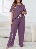 Plus Size Women'S Cute Pajama Set, Plus Size Letter Print Short Sleeve Top And Pants Casual 2Pcs, Plus Size Pajama Sets - Image 8