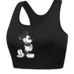 Plus Size Women'S Sporty Racerback Bralette - Cute Cartoon Print Stretchy Comfort Fit, No Underwire & No Padding, Hand Wash Only, Black, Sports Bras, Workout Accessory, Playful Design, Midcoverage Top