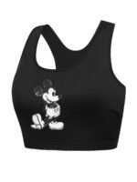 Plus Size Women'S Sporty Racerback Bralette - Cute Cartoon Print Stretchy Comfort Fit, No Underwire & No Padding, Hand Wash Only, Black, Sports Bras, Workout Accessory, Playful Design, Midcoverage Top