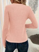 Women'S Elegant Semi-Sheer Pullover Sweater - Soft Round Neck Long Sleeve Top, Medium Stretch Spring/Fall Casual & Formal Wear, Solid Color Versatile Wardrobe Staple, Sweater, Spring Fall Attire, Minimalistic Design, Textured Fabric - Image 10