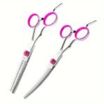 Professional Pet Grooming Scissors Set - Pink Curved Tooth Clippers For Dogs, Stainless Steel Blades, Ergonomic Handles, Ideal For Teddy Dogs And Self-Grooming, Dog Grooming Essentials|Ergonomic Design|Durable Construction, Dog Grooming Supplies