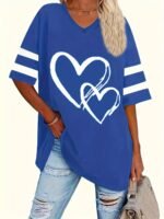 Plus Size, Plus Size Minimalist Heart Print Elegant And Comfortable Short Sleeve T-Shirt For Spring/Summer - Image 7