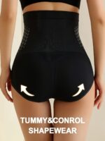 High-Waisted Tummy Control Shapewear Shorts For Women, Geometric-Patterned Polyamide 90% Spandex 10% Knit Fabric, No Padding, High Support, Pull-On Design, Butt Lifting, Belly Slimming Body Shaper Panties - Image 5