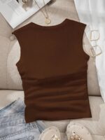 Women'S Y2K Style Solid Color Square Neck Tank Top, 250G Polyester Non-Padded Ribbed Knit Vest For All Seasons, Fashion Sleeveless Shir - Image 7