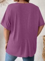 Plus Size Women'S Casual Short Sleeve T-Shirt - Vibrant Purple Solid Color With Side Pockets, Relaxed Fit Round Neck, Medium Stretch Machine Washable Fabric For Spring/Summer Casual Attire, Ladies T Shirts, Versatile Clothing, Mediumstretch Material - Image 8