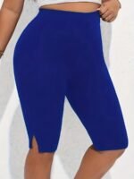Plus Size Side Split Skinny Shorts, Casual Every Day Stretchy Short Leggings, Women'S Plus Size?Clothing - Image 4