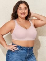 Plus Size Seamless V-Neck Bralettes - Wireless, Removable Padding, Knit Polyamide Blend (75% Polyamide, 25% Elastane), Medium Stretch, Solid Sexy Style, Comfortable & Breathable, U-Shaped Back Design, S-4Xl - Image 9