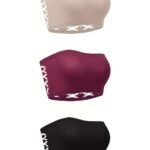 3Pcs Women'S Plus Sexy Bra, Plus Size Non-Slip Hollow Out Seamless Non Padded Bandeau Bra