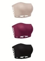 3Pcs Women'S Plus Sexy Bra, Plus Size Non-Slip Hollow Out Seamless Non Padded Bandeau Bra