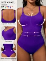 Women'S High-Waisted Tummy Control Bodysuit - Adjustable Shoulder Straps, Chest Support & Butt Lifting Thigh-High Shapewear - Lightweight Sculpting One-Piece In 7 Colors (Elegant Special Collection), Tummy Control Shapewear, Body Shaping Wear, Ribbed Texture, Flexible Material, Waist Trainer, Special Occasion Wear - Image 5