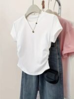 Women'S Casual Crew Neck Short Sleeve T-Shirt - Dark Green, Ribbed Hem, Lightweight & Stretchy, Perfect For Summer, Casual Attire|Ribbed Hem Tee|Lightweight Tshirt - Image 5