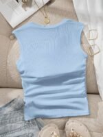 Women'S Y2K Style Solid Color Square Neck Tank Top, 250G Polyester Non-Padded Ribbed Knit Vest For All Seasons, Fashion Sleeveless Shir - Image 9