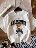 Women'S Black Skateboarding Bear & Los Angeles California Graphic T-Shirt - Soft Stretch Crew Neck Casual Top For Spring Summer Fall, Machine Washable Streetwear-Inspired Tee, Spring Summer Apparel, Medium Elasticity Fabric - Image 2