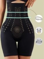 1Pc High Waist Tummy Control Panties - Elegant Seamless Waist Trainer With Butt Lifter, Sheath Briefs For Women, Flat Belly & Hip Support, Black With Golden Accents, Tummy Control Shapewear, Sleek Design, Comfortable Fit