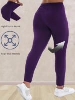 Plus Size, Plus Size Women'S High-Waisted Leggings - 4-Way Stretch Elastic Waistband, Solid Black 7/8 Length Pants For, Casual & All-Season Wear - Machine Washable Apparel, Leggings, Versatile Clothing, Highelastic Waistband - Image 6