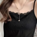 1Pc Elegant Women'S Lace Camisole Tank Top, Summer Sleeveless Slim Fit Inner Layer, Solid Color Knit Nylon Fabric, Adult Ladies' Cami With Lace Detail