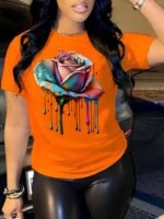 Rose Print Crew Neck T-Shirt, Casual Short Sleeve Tee For Spring & Summer, Women'S Clothing - Image 2