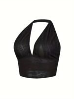 Plus Size Women'S Halter Neck Wave-Textured Sexy Camisole Top - Mid-Stretch Machine-Washable Elegant Special Collection For Casual & Formal Wear, Formal Attire Camisole, Elegant Design, Offshoulder Camisole, Comfortable Fit, Stretchy Fabric, Party Outfit, Stylish Blouse, Durable, Fitted Camisole, Stylish Ladies - Image 2
