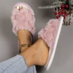 Women'S Argyle Fuzzy Slippers, All-Season Warm Indoor Home Slides, Comfortable Breathable Fabric House Shoes, Eva Sole, Hand Washable - Pink - Image 3