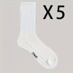 5 Pairs Men'S Mid-Calf Basketball Socks - Breathable Thick Towel Bottom, All-Season Moisture-Wicking Athletic Socks For Sports & Fitness, Usa Sizes 6-9, White, Sports Socks, Sports Footwear, Sleek Sock Design, Durable Sock Material, Workout Essentials, Sporty Look, Moisturewicking Fabric, Active Lifestyle - Image 3