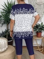 Elegant Plus Size Crew Neck T-Shirt With Floral Print - Soft Medium Stretch Fabric, Short Sleeve Top For Women, Casual Wear, All Season Tee|Floral Print Top|Comfortable Fit, Plus Size Clothing - Image 10