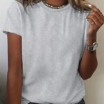 Solid Crew Neck T-Shirt, Short Sleeve Casual Top For Summer & Spring, Women'S Clothing