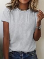Solid Crew Neck T-Shirt, Short Sleeve Casual Top For Summer & Spring, Women'S Clothing