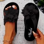 1Pc Women'S Floral Flip-Flops Women'S Floral Embellished Flip-Flops, Solid Color, All-Season, Slip-On, Vacation Style, Fabric Upper, Eva Sole & Insole, Mid Heel, With Taizhou-Origin For North America & European Special - Image 5