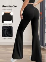 Women'S High-Waisted Black Flared Pants - High-Elastic Lightweight Breathable Yoga & Dance Pants With Tummy Control, 4-Way Stretch, Line-Up Hips For Casual & Workout Wear, Yoga Pants - Image 8