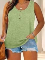 2024 Hot New Summer Women'S Plus Size Casual Button-Up Tank Tops