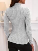 Solid Turtle Neck Rib Knit Top, Elegant Slim Long Sleeve Simple Sweater, Women'S Clothing - Image 9