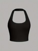 Women'S Casual Halter Neck Tank Top - Bright Pink, Sleeveless, Stretchy Polyester Blend, Regular Fit, Summer Essential For Casual Attire, Casual Wear | Halter Neckline | Smooth Texture - Image 2